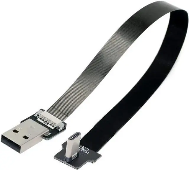 Alt view image 4 of 5 - JAENFONG Type-A USB 2.0 Male to Type-C USB-C Male Left Right Angled 90 Degree Data Flat Slim FPC Cable 20CM for FPV & Disk & Phone
