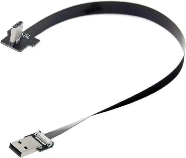 Alt view image 5 of 5 - JAENFONG Type-A USB 2.0 Male to Type-C USB-C Male Left Right Angled 90 Degree Data Flat Slim FPC Cable 20CM for FPV & Disk & Phone