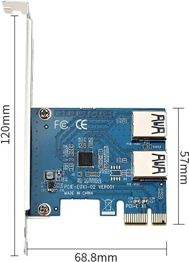 Alt view image 2 of 6 - JAENFONG PCIe 1 to 2 PCI Express 1X Riser Card 2 in 1 PCI-E Expansion Card 2 Ports USB3.0 Adapter for Bitcoin Mining Device Rabbet Ethereum Mining ETH