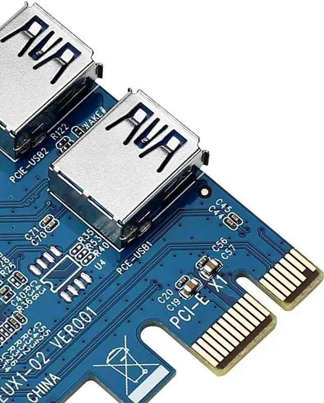 Alt view image 3 of 6 - JAENFONG PCIe 1 to 2 PCI Express 1X Riser Card 2 in 1 PCI-E Expansion Card 2 Ports USB3.0 Adapter for Bitcoin Mining Device Rabbet Ethereum Mining ETH