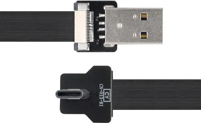 Alt view image 5 of 7 - JAENFONG Type-A USB 2.0 Male to Type-C USB-C Male Left Right Angled 90 Degree Data Flat Slim FPC Cable 100CM for FPV & Disk & Phone