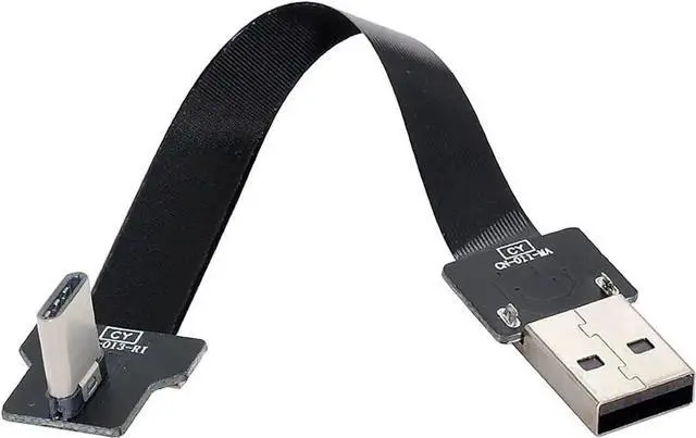 Alt view image 2 of 7 - JAENFONG Type-A USB 2.0 Male to Type-C USB-C Male Left Right Angled 90 Degree Data Flat Slim FPC Cable 100CM for FPV & Disk & Phone