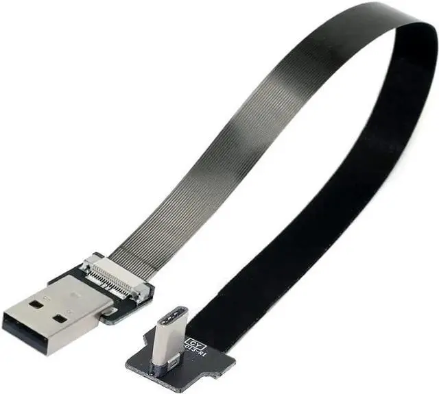 Alt view image 6 of 7 - JAENFONG Type-A USB 2.0 Male to Type-C USB-C Male Left Right Angled 90 Degree Data Flat Slim FPC Cable 100CM for FPV & Disk & Phone