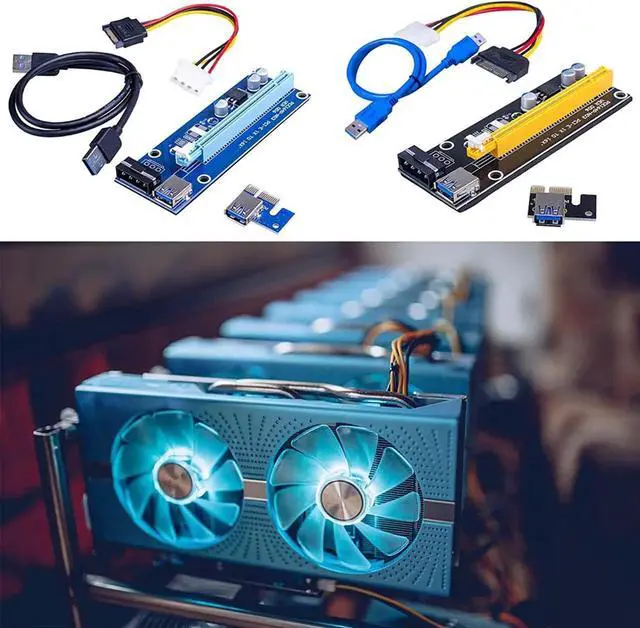 Alt view image 6 of 6 - JAENFONG Ver006 PCI-E Mining GPU Riser Card Extender PCIE 1X to 16X Extension Cable Adapter with 0.6M USB 3.0 Cable SATA to 6Pin Power Wire for GPU Graphics Card Bitcoin Ethereum Mining (Blue)