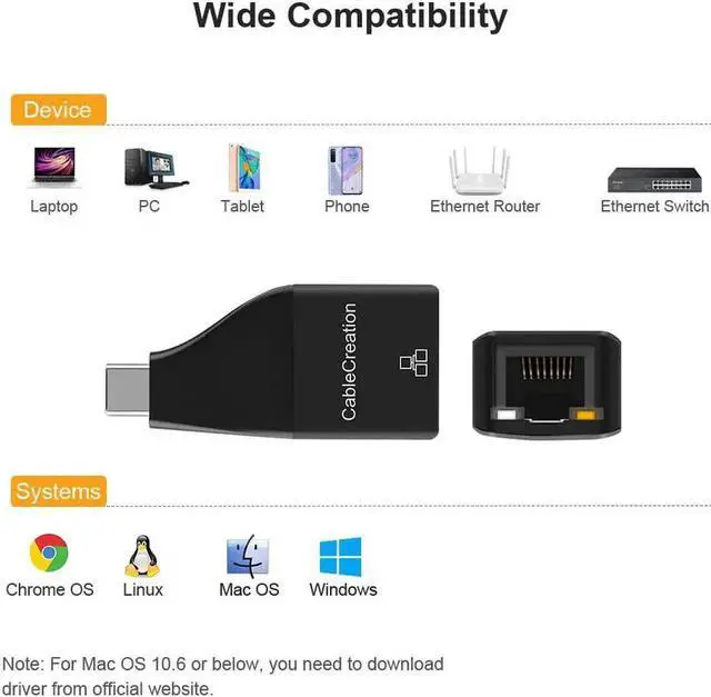 Alt view image 2 of 7 - USB C Ethernet Adapter 1000Mbps, CableCreation USB-C to Ethernet Adapter Type C Network Converter Compatible for MacBook, MacBook Pro/Air 2020 2018, Dell XPS 13/15, Galaxy S10/S20