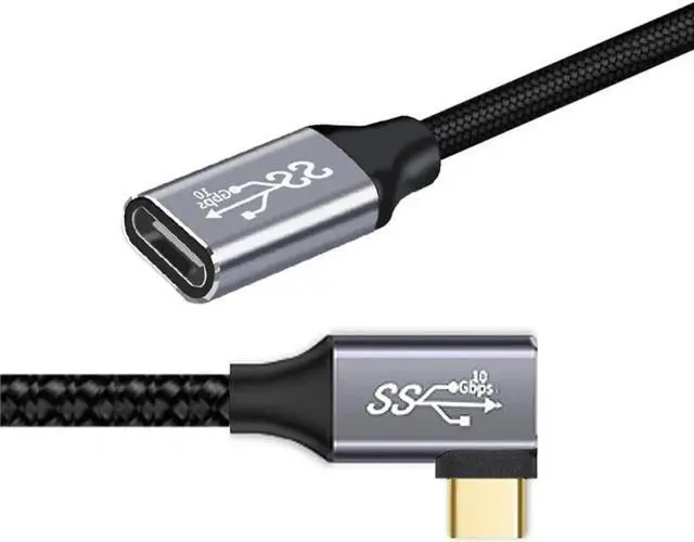 Main image of JAENFONG 90 Degree Angled Extension Type-C USB-C Male to Female USB3.1 10Gbps 100W Data Cable with E-Marker for Laptop & Phone 50cm
