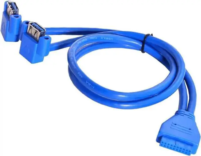 Alt view image 4 of 7 - JAENFONG USB 3.0 Type A 2 Female UP Angled to Motherboard 20Pin Male Cable for Front Panel 50cm