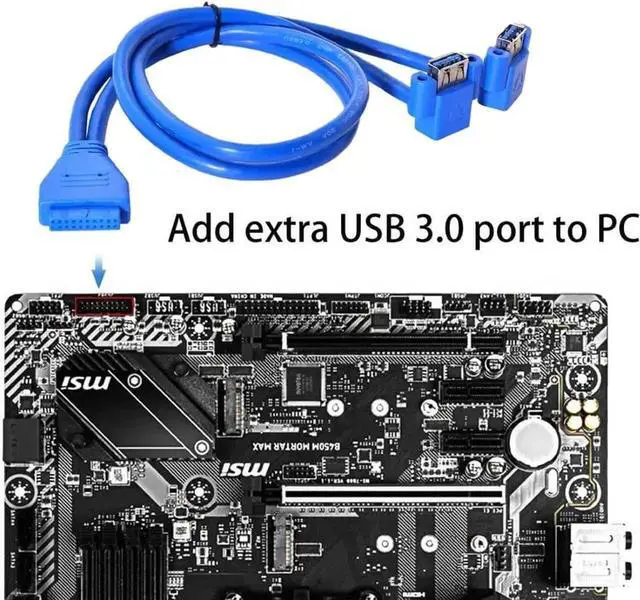 Alt view image 3 of 7 - JAENFONG USB 3.0 Type A 2 Female UP Angled to Motherboard 20Pin Male Cable for Front Panel 50cm