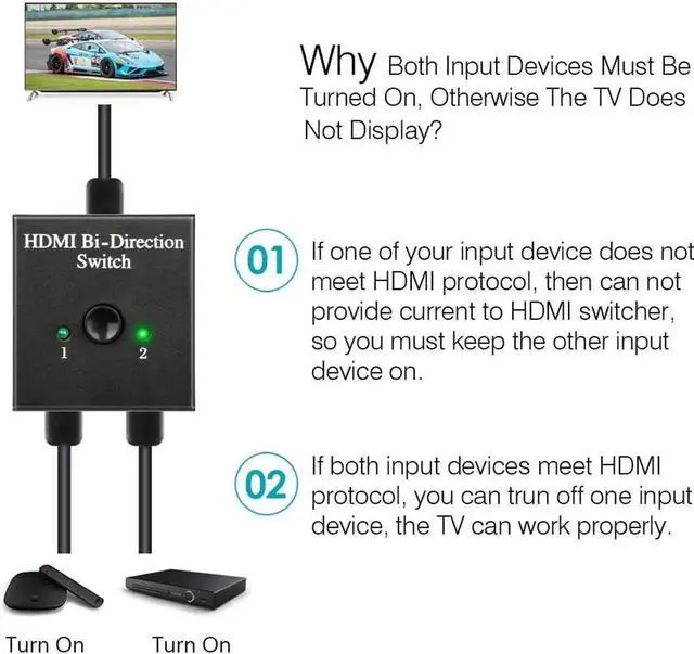 Alt view image 2 of 7 - JAENFONG HDMI Switcher,2 Ports Bi-Direction Manual HDMI Switch 2 x 1/1 x 2 HDMI Hub-HDCP Passthrough-Supports Ultra HD 4K 3D 1080P