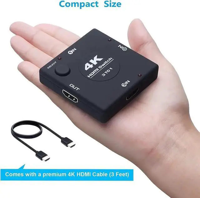 Alt view image 3 of 7 - JAENFONG 4K HDMI Switch 3 in 1 Out HDMI Splitter, HDMI Switch with 3.9FT HDMI Cable Supports HDR CEC 3D HDCP2.2 HDMI 3 Port Box Hub 4K 60Hz, Compatible with PS5 PS4 Xbox Fire Stick Roku Apple TV PC