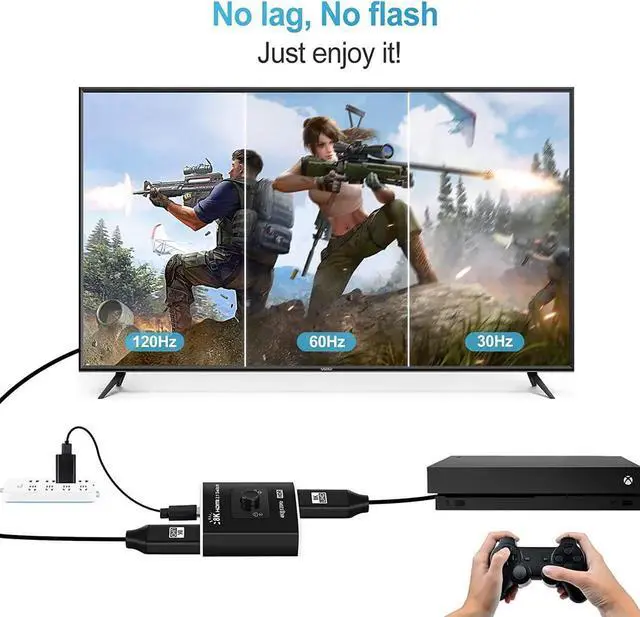 Alt view image 6 of 7 - JAENFONG 2 in 1 Out HDMI 2.1 Switch 4K@120Hz, 2-Port HDMI Switcher -8K@60Hz, 1080p@120Hz, HDR, UHD, 48Gbps- HDMI 2.1 Adapter 2 Input 1 Output for X-Box PS5 PS4 Blue-ray Player Monitors (OZ8Q2B)