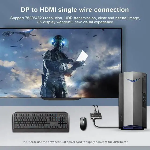 Alt view image 2 of 7 - JAENFONG DisplayPort HDMI Splitter 8K MST SST 1In 2Out Directional DP 1.4 8K@30Hz 4K@120Hz Converter Switch