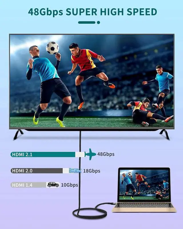 Alt view image 5 of 7 - JAENFONG 8K HDMI Cable 2.1 48Gbps 3.3FT/1M, High Speed HDMI Braided Cord-4K@120Hz 8K@60Hz, DTS:X, HDCP 2.2 & 2.3, HDR 10 Compatible with Roku TV/PS5/HDTV/Blu-ray