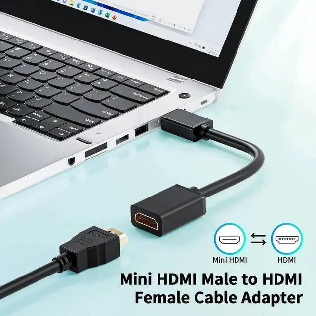 Alt view image 4 of 7 - JAENFONG Mini HDMI to HDMI Adapter 4K@60Hz, 15cm Mini HDMI Male to HDMI 2.0 Female Cord, Supports HDR 3D Dolby 18Gbps, Compatible with DSLR, Raspberry Pi, Camcorder, Graphics Card, Laptop, HDTV, Proje