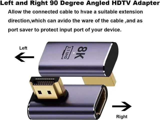 Alt view image 3 of 6 - JAENFONG 8K HDTV 90 Degree Adapter (4 Pack), Up & Down,Left & Right Angle HDMI-compatible Connector, UHD 48Gbps Male to Female Extender Support 8K@60Hz 4K@120Hz for Laptop,DVD,UHD TV, Monitors,PS