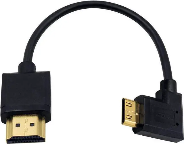Main image of JAENFONG Mini HDMI to Standard HDMI Cable HDMI to Mini HDMI Cable Ultra-Thin Left Angled 90 Degree Mini HDMI Male to HDMI Male Cable Support 4K Ultra HD 1080p 3D(HDMI 2.0) (15cm/6 inch)