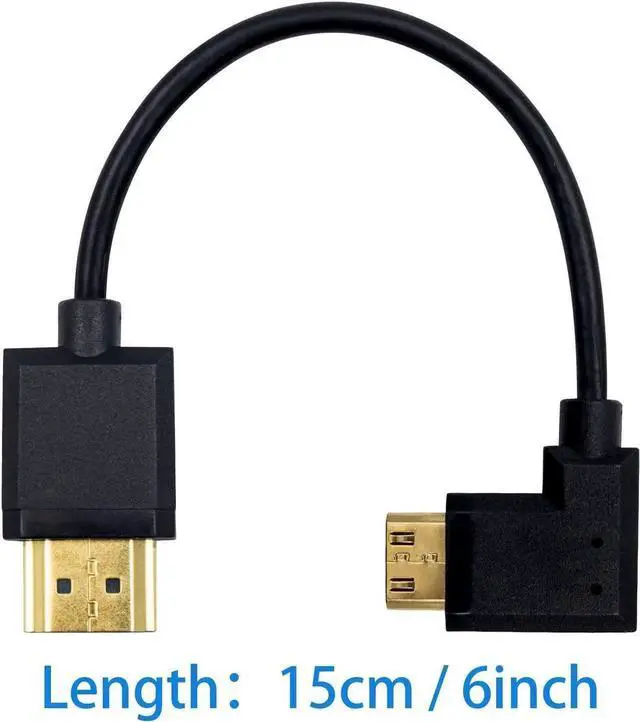 Alt view image 7 of 7 - JAENFONG Mini HDMI to Standard HDMI Cable HDMI to Mini HDMI Cable Ultra-Thin Left Angled 90 Degree Mini HDMI Male to HDMI Male Cable Support 4K Ultra HD 1080p 3D(HDMI 2.0) (15cm/6 inch)