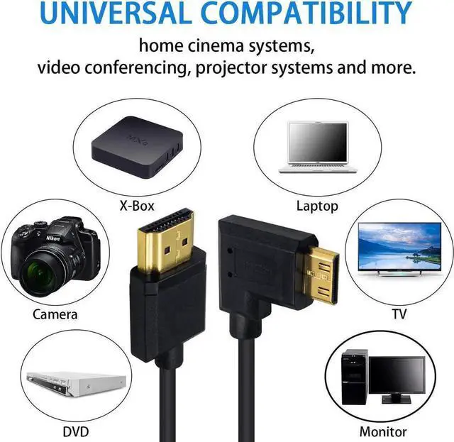 Alt view image 2 of 7 - JAENFONG Mini HDMI to Standard HDMI Cable HDMI to Mini HDMI Cable Ultra-Thin Left Angled 90 Degree Mini HDMI Male to HDMI Male Cable Support 4K Ultra HD 1080p 3D(HDMI 2.0) (15cm/6 inch)