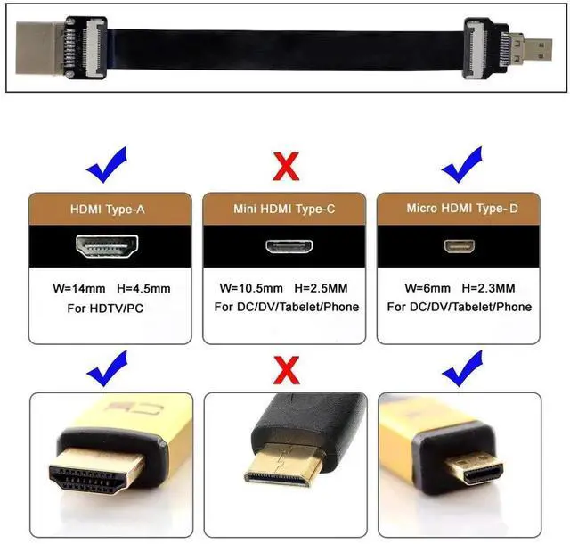 Alt view image 3 of 6 - JAENFONG HDMI to Micro HDMI Cable CYFPV HDMI Male to Micro HDMI Male Extension FPC Flat Cable 1080P for FPV HDTV Multicopter Aerial Photography