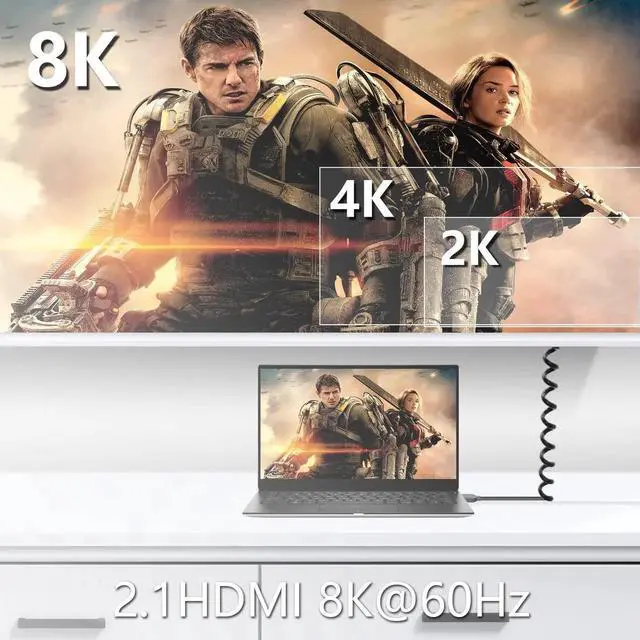 Alt view image 4 of 6 - JAENFONG  Coiled HDMI Cable Right Angled 8K 48Gbps HDMI 2.1 Mini HDMI to HDMI Male Telescopic Cable High Speed (Up Angle)