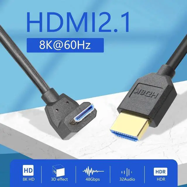 Alt view image 6 of 6 - JAENFONG  Coiled HDMI Cable Right Angled 8K 48Gbps HDMI 2.1 Mini HDMI to HDMI Male Telescopic Cable High Speed (Up Angle)