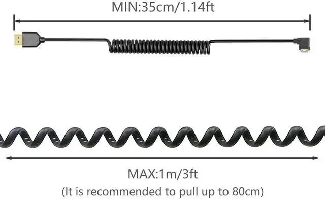 Alt view image 5 of 6 - JAENFONG Coiled HDMI Cable Right Angled 8K 48Gbps HDMI 2.1 Mini HDMI to HDMI Male Telescopic Cable High Speed (Right Angle)
