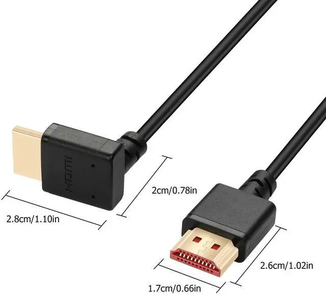 Alt view image 4 of 7 - JAENFONG  8K HDMI 2.1 Right Angle Cable 6.6FT 90 Degree 48Gbps High Speed HDMI Male to Male Cable for 4K@120Hz 8K@60Hz 2K@240Hz (Up Angle)