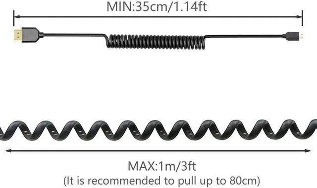 Alt view image 2 of 6 - JAENFONG  Coiled HDMI Cable Right Angled 8K 48Gbps HDMI 2.1 Mini HDMI to HDMI Male Telescopic Cable High Speed (Straight)
