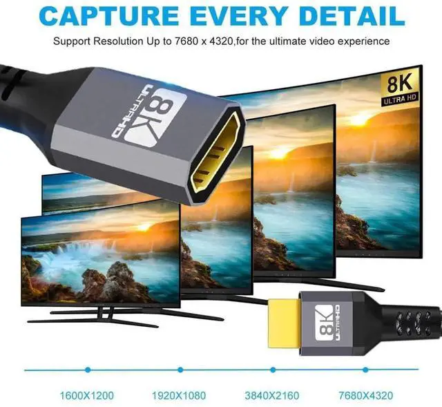 Alt view image 5 of 7 - JAENFONG  HDMI 2.1 Cable HDMI UHD 8K 60hz 4K 120hz 48Gbs Male to Female Extension Cable with Audio 3D HDMI Cord 1.5M