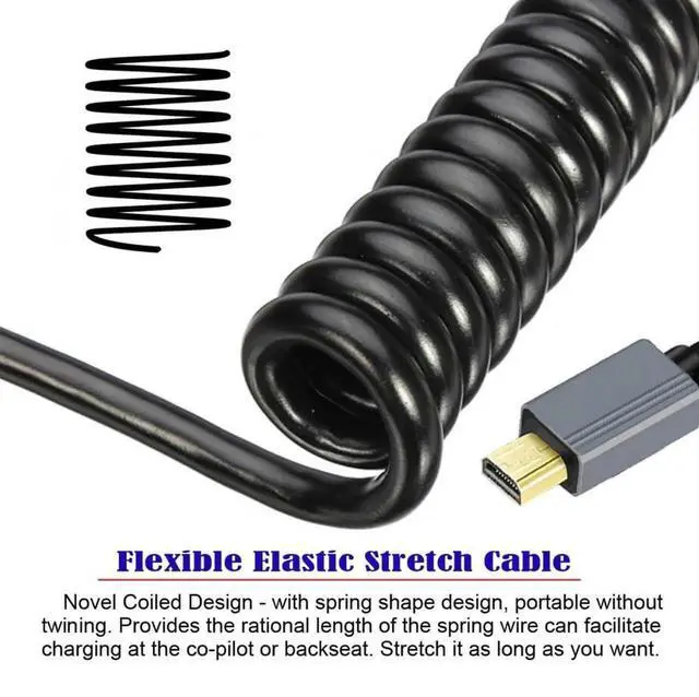 Alt view image 5 of 7 - JAENFONG  Cable Micro HDMI 2.1 Male to HDMI Male 8K 60hz Stretch Coiled Cable for HDTV Camera Laptop Monitor (100cm)