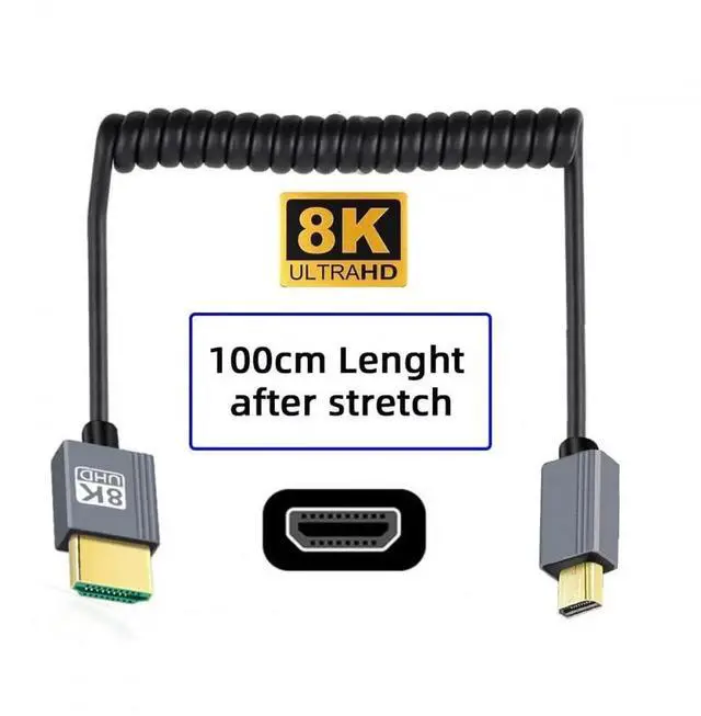 Alt view image 6 of 7 - JAENFONG  Cable Micro HDMI 2.1 Male to HDMI Male 8K 60hz Stretch Coiled Cable for HDTV Camera Laptop Monitor (100cm)