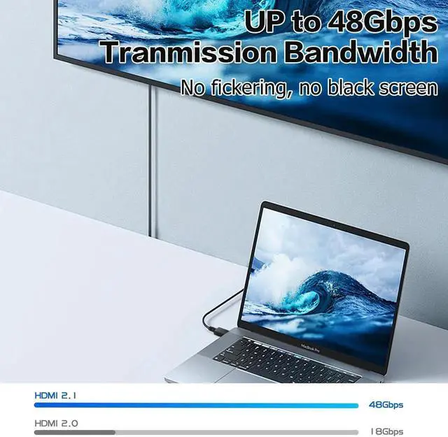 Alt view image 5 of 7 - JAENFONG  8K HDMI 2.1 Right Angle Cable 6.6FT 90 Degree 48Gbps High Speed HDMI Male to Male Cable for 4K@120Hz 8K@60Hz 2K@240Hz (Down Angle)