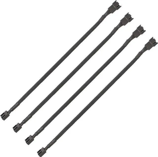 Main image of PWM Fan Extension Cable - 10.5 inch PC Fan Extension Cable Compatible with ATX Case 3 Pin & 4 Pin Cooling Fans. Durable Black Nylon Braided Case Fan Extension Cable (4 Pack)