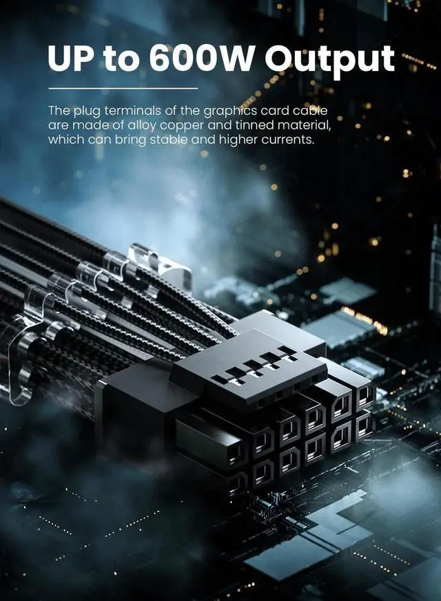 Alt view image 6 of 7 - JAENFONG PCIe 5.1 16Pin GPU Power Cable - 70cm 12V-2x6 PSU Sleeved Cable 600W Male to Male 12VHPWR for Geforce RTX 5090 5080 5070ti 3090Ti 4070 Ti 4080 4090 5070 to ATX 3.1 Modular PSU (Black)