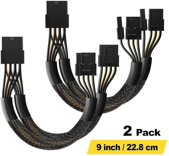 Alt view image 6 of 7 - 2-Pack PCIe 8 Pin to Dual 8 Pin (6+2) Power Adapter Cable, 9 Inches, with Heat-Shrink Tubing, PSU Cables for GPU, Female to Male PCIe 8 Pin Cable