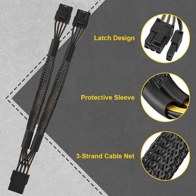 Alt view image 4 of 7 - 2-Pack PCIe 8 Pin to Dual 8 Pin (6+2) Power Adapter Cable, 9 Inches, with Heat-Shrink Tubing, PSU Cables for GPU, Female to Male PCIe 8 Pin Cable