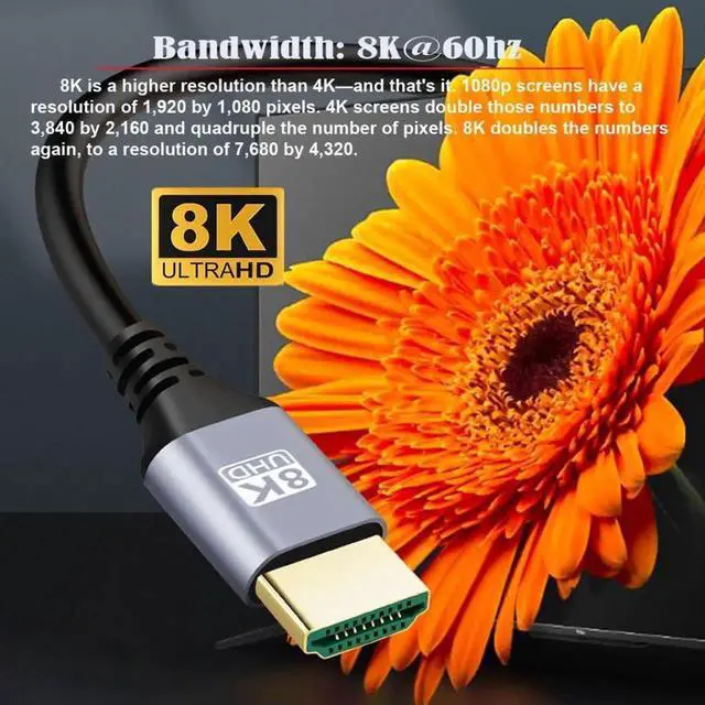 Alt view image 2 of 6 - JAENFONG  HDMI 2.1 Cable HDMI Type A Male to Male 8K 4K HDTV Extension Cable 2.0M