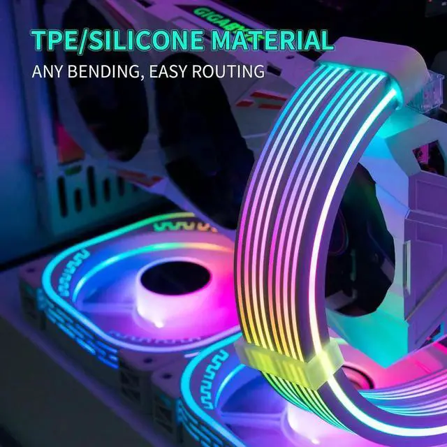 Alt view image 2 of 7 - 8 Pin RGB GPU Cable,2 x 8Pin (6+2) PCIE RGB PSU Cables 5V 3Pin ARGB Graphics Card Power Supply Extension - for PC Build,Four Sides Lighting Strips White Style