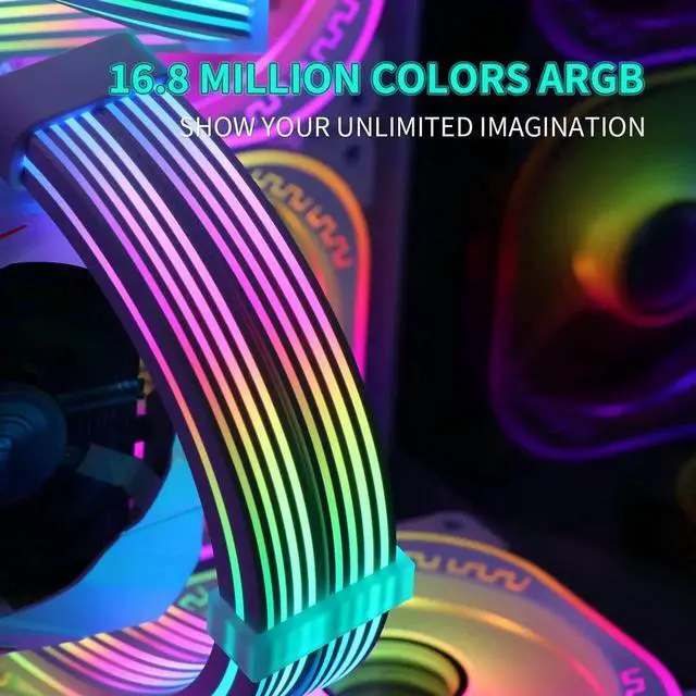 Alt view image 6 of 7 - 8 Pin RGB GPU Cable,2 x 8Pin (6+2) PCIE RGB PSU Cables 5V 3Pin ARGB Graphics Card Power Supply Extension - for PC Build,Four Sides Lighting Strips White Style