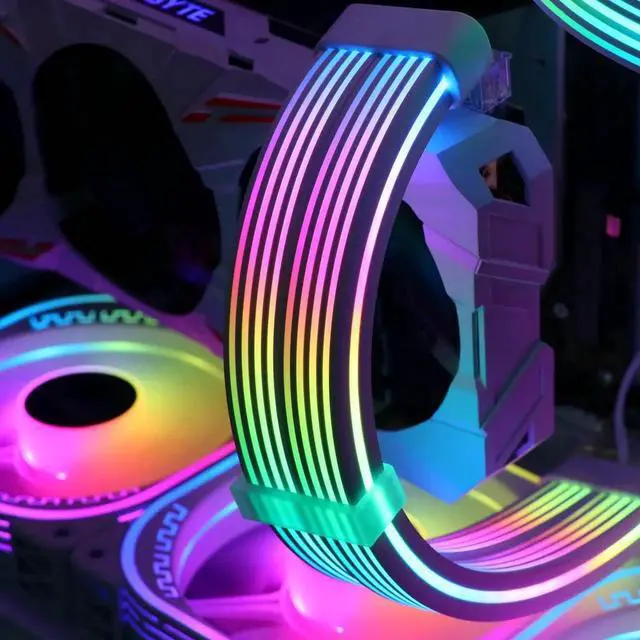 Alt view image 4 of 7 - 8 Pin RGB GPU Cable,2 x 8Pin (6+2) PCIE RGB PSU Cables 5V 3Pin ARGB Graphics Card Power Supply Extension - for PC Build,Four Sides Lighting Strips White Style