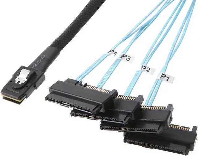Main image of Internal 36 Pin Mini SAS SFF-8087 Host/Controller to 4x SAS 29Pin SFF-8482 Target/Backplane Hard Disk ,Power by SATA 15pin - 1.64FT / 0.5 meter