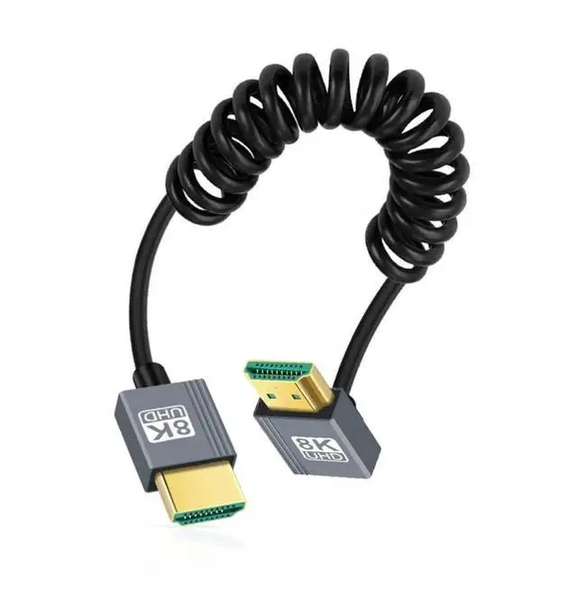 Main image of JAENFONG  Cable HDMI 2.1 Male to HDMI Male 8K 60hz Stretch Coiled Cable Up Angled 90 Degree for HDTV Computer Laptop Monito