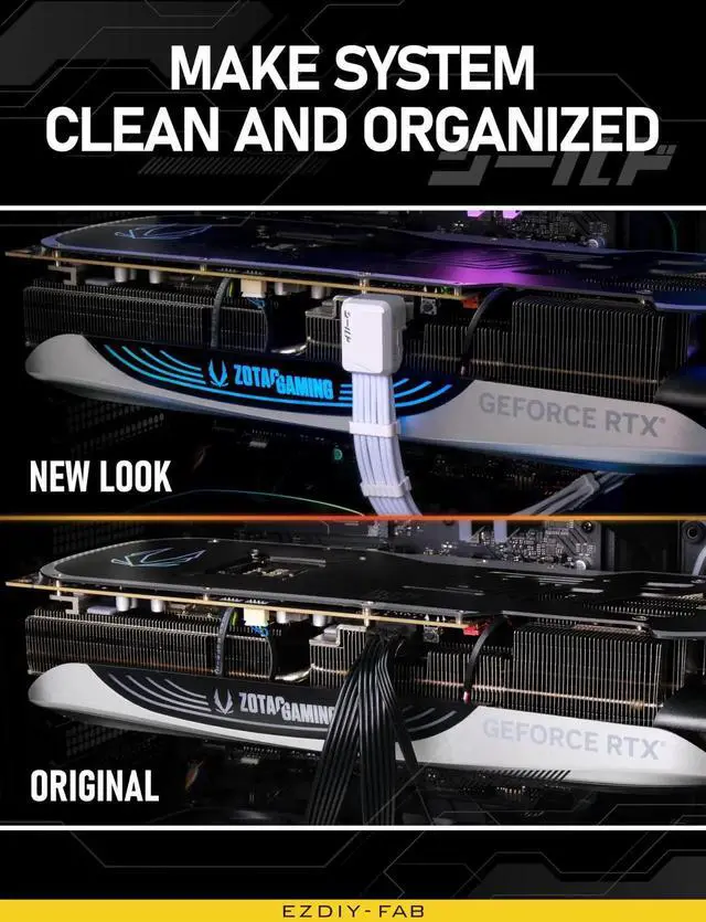 Alt view image 4 of 7 - JAENFONG Shield PCIE 5.1 GPU Extension Cable with 90 Degree 12V-2x6 Angle Adapter,16pin (12+4) 12VHPWR PCIe 5.1 PSU Cable Extension for RTX 40/50 Series with Combs-Reverse Type-White