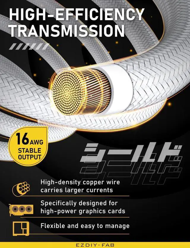 Alt view image 6 of 7 - JAENFONG Shield PCIE 5.1 GPU Extension Cable with 90 Degree 12V-2x6 Angle Adapter,16pin (12+4) 12VHPWR PCIe 5.1 PSU Cable Extension for RTX 40/50 Series with Combs-Reverse Type-White