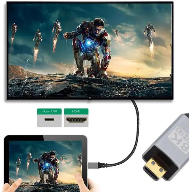 Alt view image 4 of 6 - JAENFONG  Cable Micro HDMI 2.1 Ultra Thin HDTV Cable 8K 4K Hyper Super Flexible Slim Cord Type-A to Type-D for Camera HDTV 100cm