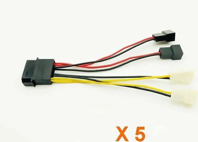 Main image of JAENFONG 5PCS Computer Fan Power Cable 4Pin Molex to Four 3Pin Power Cable Adapter Connector 12v*2 or 5v*2 for CPU PC Case Fan Cables
