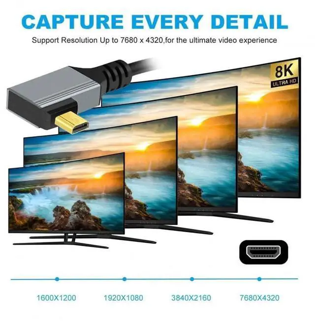 Alt view image 3 of 7 - JAENFONG  Cable Micro HDMI 2.1 Male to HDMI Male 8K 60hz Stretch Coiled Cable Right Angled 90 Degree for HDTV Camera Laptop Monitor
