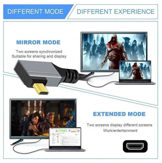 Alt view image 7 of 7 - JAENFONG  Cable Micro HDMI 2.1 Male to HDMI Male 8K 60hz Stretch Coiled Cable Right Angled 90 Degree for HDTV Camera Laptop Monitor