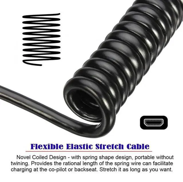 Alt view image 2 of 7 - JAENFONG  Cable Micro HDMI 2.1 Male to HDMI Male 8K 60hz Stretch Coiled Cable Right Angled 90 Degree for HDTV Camera Laptop Monitor
