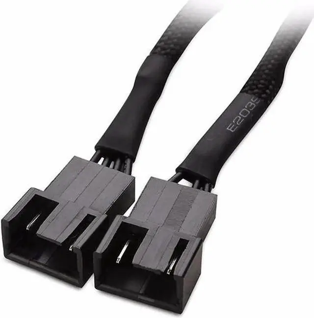 Alt view image 2 of 4 - JAENFONG Black Net Jacket Sleeved 6 inch 1 to 2 Motherboard PWM Fan 4-pin Power Splitter Hub Adapter Cable